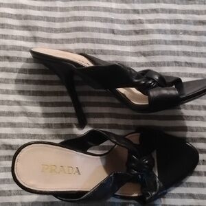 Prada sandals Black Knotted slides 4 inch heel Sz 35.5 5.5